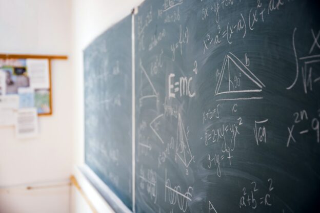 Blackboard with math lesson written on it